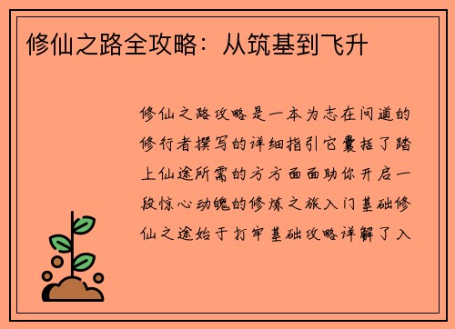 修仙之路全攻略：从筑基到飞升