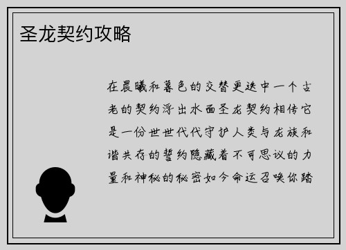 圣龙契约攻略